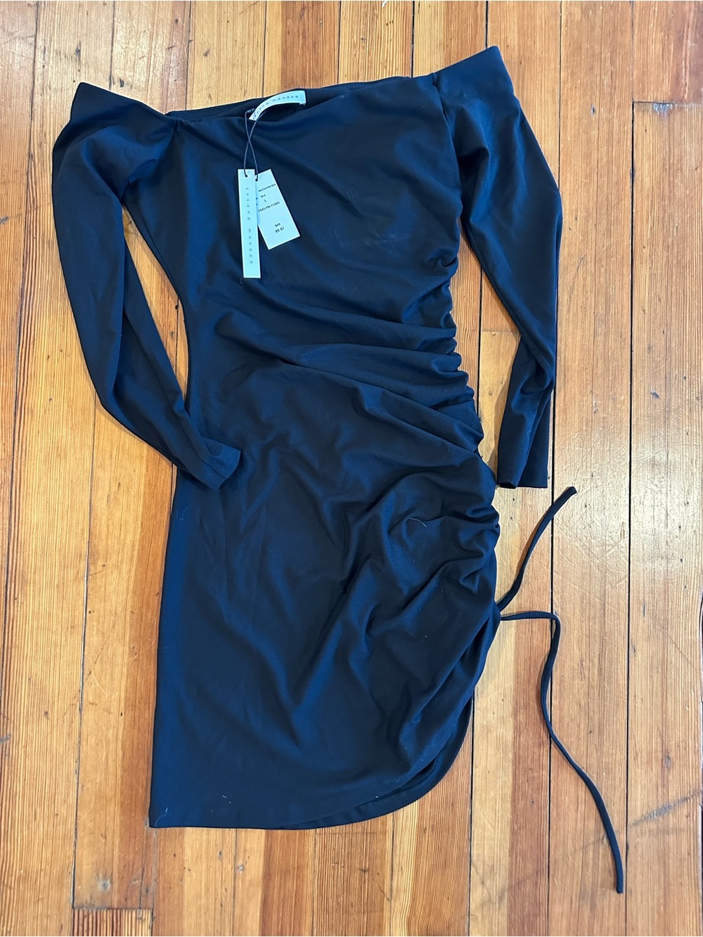 Susana Monaco Black One-Shoulder Ruched Long Sleeve Dress